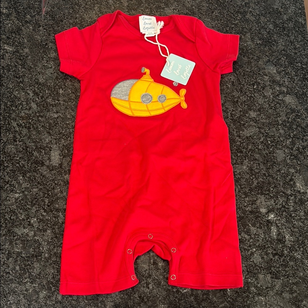 Lemon Loves Lime Layette Red Submarine Kids 18/24 mos. One Piece